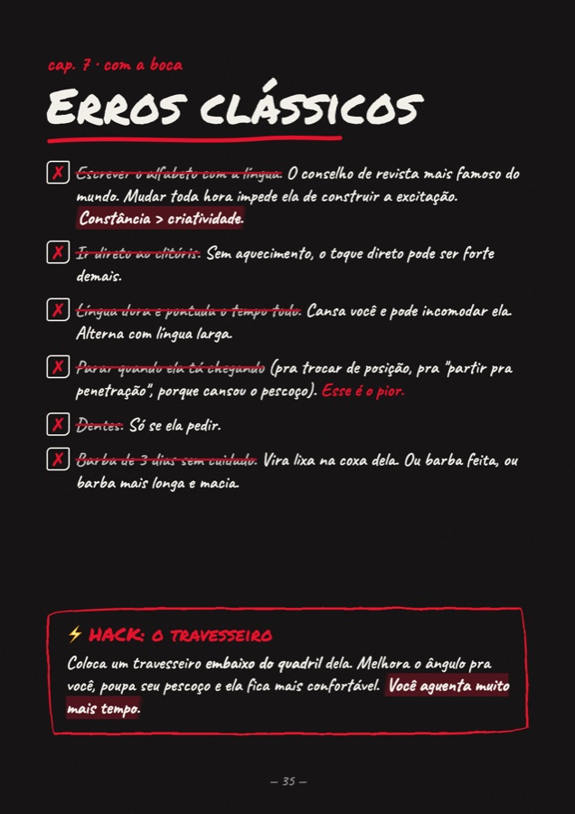 Página do caderno: erros clássicos no oral