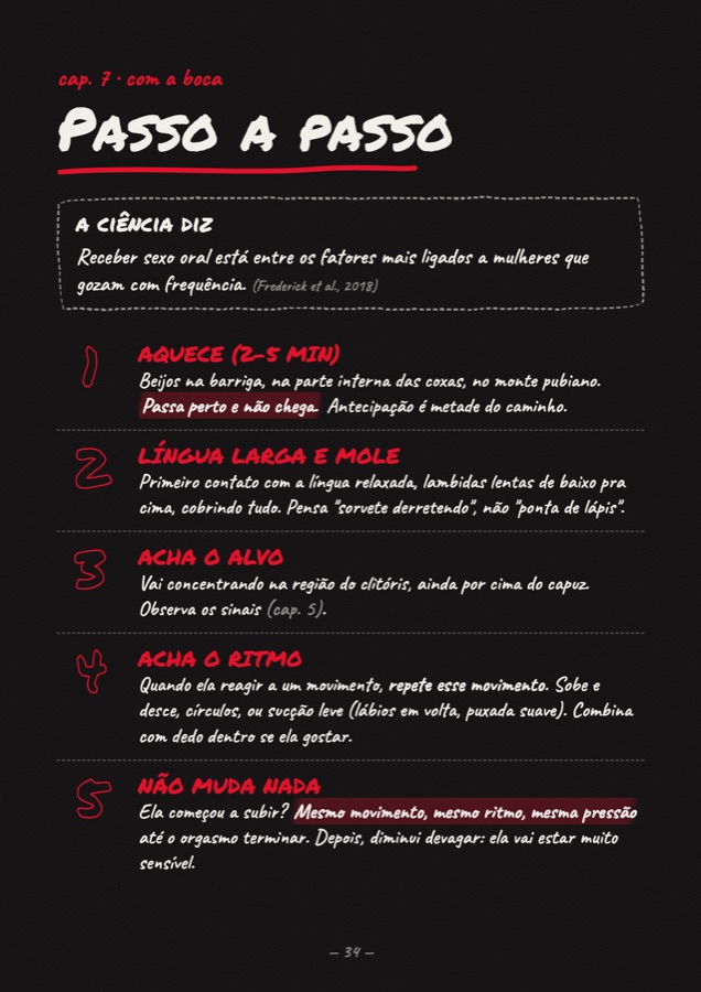 Página do caderno: sexo oral passo a passo